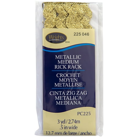 Wrights 1/2" Gold Metallic Metallic Rick Rack, 3 yd Sewing Trim