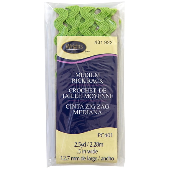 Wrights 1/2" Leaf Green Medium Rick Rack, 2.5 yd Sewing Trim