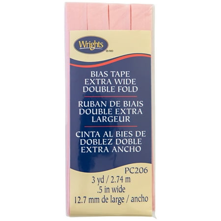 Wrights Bias Tape, Light Pink, 1/2" Extra Wide Double Fold Bias Tape Binding For Sewing And Crafts, 3 Yards, 1 Each