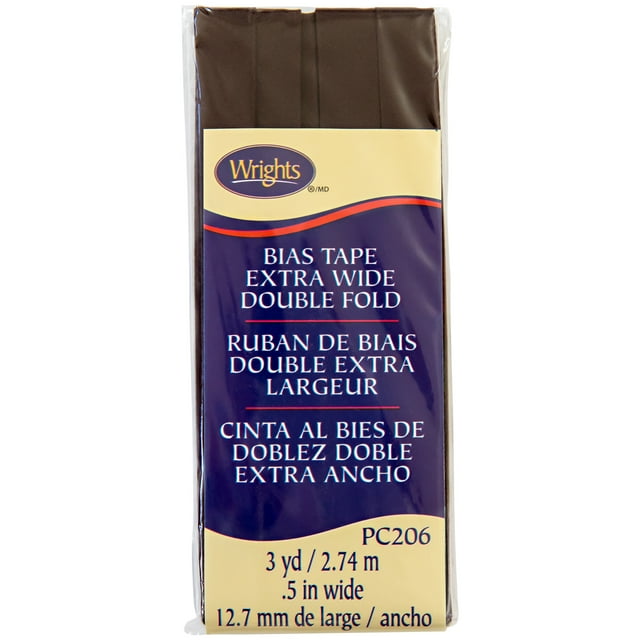 Wrights 1/2" Seal Brown Extra Wide Double Fold Bias Tape, 3 yd