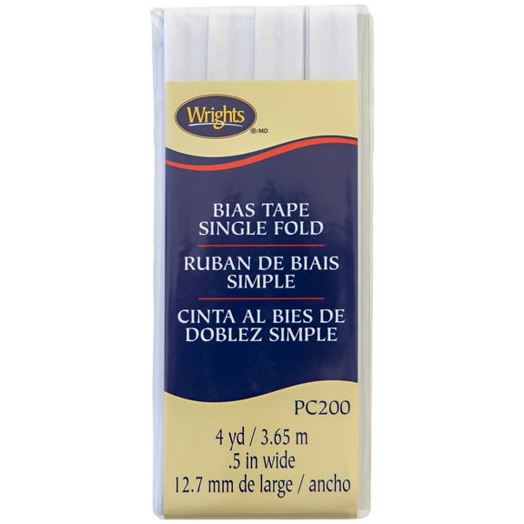 Wrights 1/2" White Single Fold Bias Tape, 4 yd