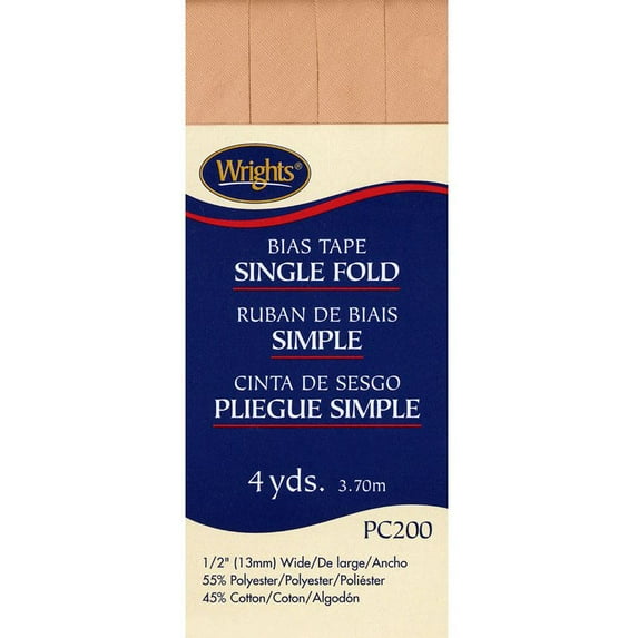 Wrights 1/2"x4 Yd Single Fold Bias Tape-Tan