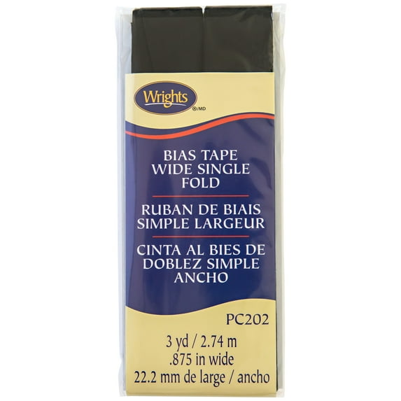 Wrights 7/8" Black Wide Single Fold Bias Tape, 3 yd