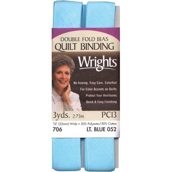 Wrights 7/8" Double Fold Light Blue Quilt Binding, 3 Yd.