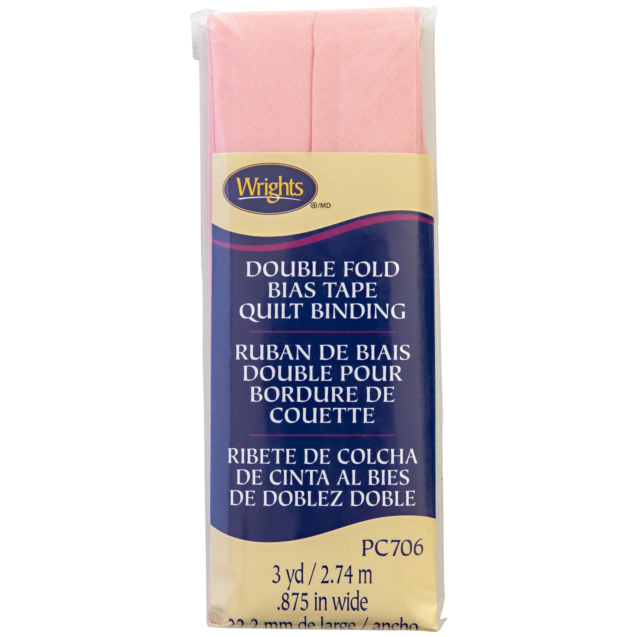 Wrights Bias Quilt Binding Dbl Fold 3yd Light Pink