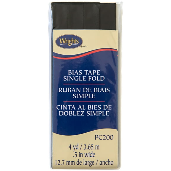 Wrights Bias Tape, Black, 1/2" Single Fold Bias Tape Binding For Sewing And Crafts, 4 Yards, 1 Each