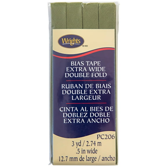 Wrights Bias Tape, Green, 1/2" Extra Wide Double Fold Bias Tape Binding For Sewing And Crafts, 3 Yards, 1 Each