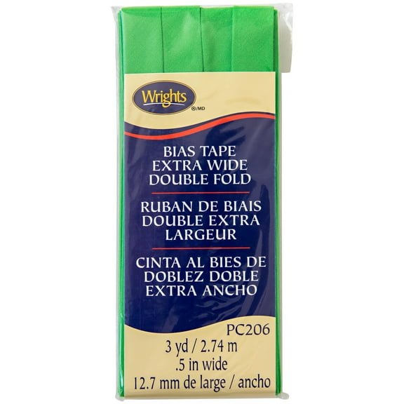Wrights Bias Tape, Green Glow, 1/2" Extra Wide Double Fold Bias Tape Binding For Sewing And Crafts, 3 Yards, 1 Each
