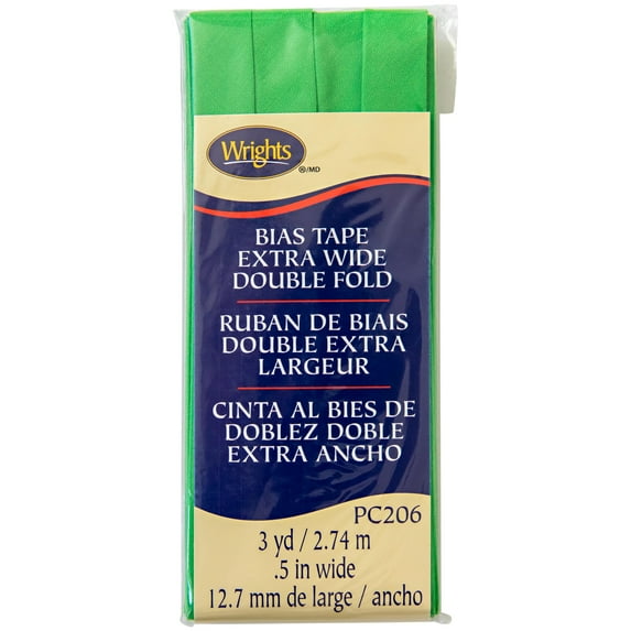 Wrights Bias Tape, Green Glow, 1/2" Extra Wide Double Fold Bias Tape Binding For Sewing And Crafts, 3 Yards, 1 Each
