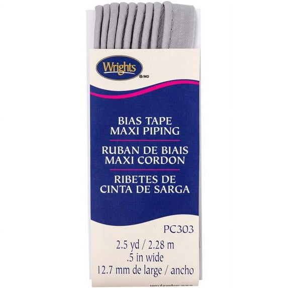 Wrights Bias Tape Maxi Piping .5"X2.5yd-Medium Grey
