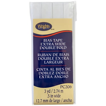 Wrights Bias Tape, White, 1/2" Extra Wide Double Fold Bias Tape Binding For Sewing And Crafts, 3 Yards, 1 Each