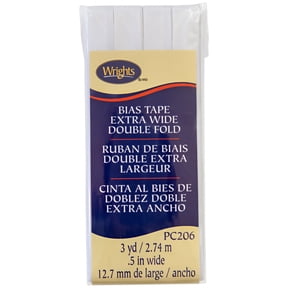 Wrights Bias Tape, White, 1/2" Extra Wide Double Fold Bias Tape Binding For Sewing And Crafts, 3 Yards, 1 Each