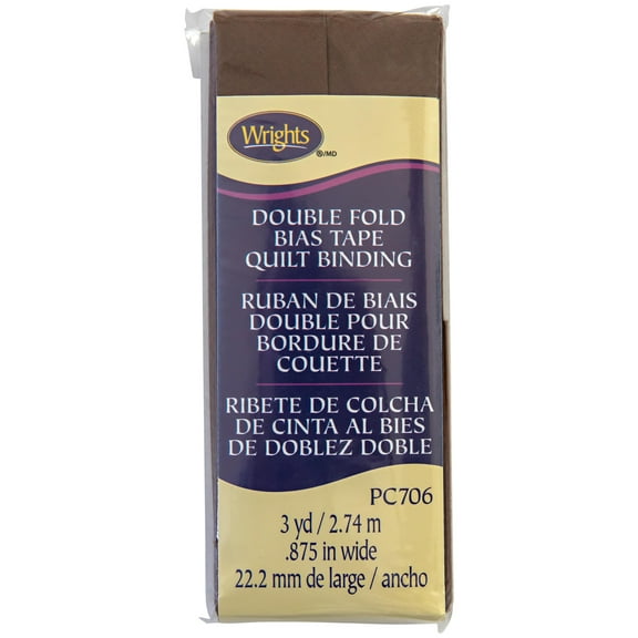 Wrights Mocha Brown Double Fold Quilt Binding 7/8" 3 yd Polyester Blend Sewing Trim