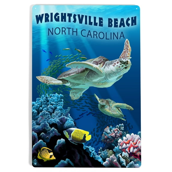 Wrightsville Beach, North Carolina, Sea Turtles (12x18 Aluminum Art, Indoor Outdoor Metal Sign Decor)