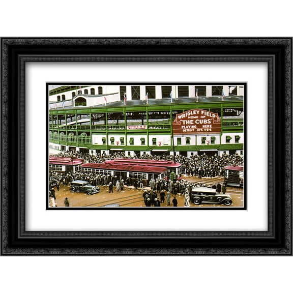 Wrigley Field 2x Matted 20x24 Black Ornate Framed Art Print by Darryl Vlasak