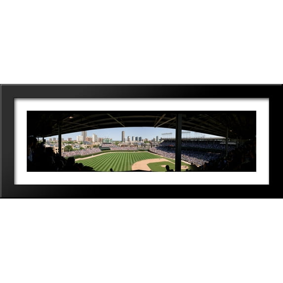 Wrigley Field 40x14 Large Black Wood Framed Print Art - Home of the Chicago Cubs