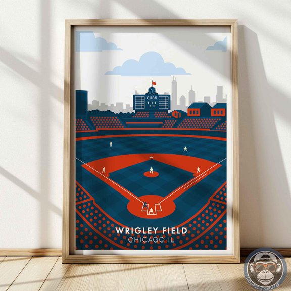 Wrigley Field Art Print Chicago Baseball Stadium Retro Modern Wall Art, Unframed Poster