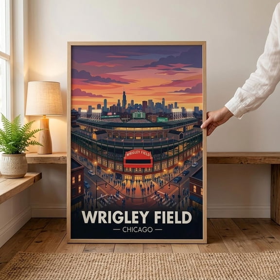 Wrigley Field Baseball Game Room Decor Chicago Souvenir Art Sports Basement Print Nostalgic Baseball Gift Midwest Wall Decor