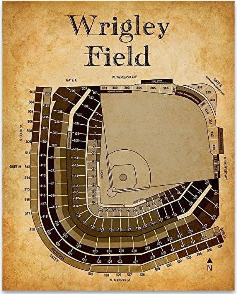 Wrigley Field Baseball Seating Chart Art Print 11x14 Unframed Great Sports Bar Decor And Gift For Fans Com