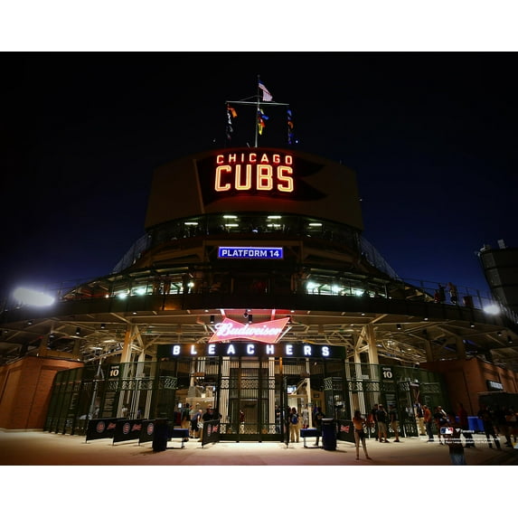 Chicago Cubs Unsigned Wrigley Field Night Outside the Stadium Photograph