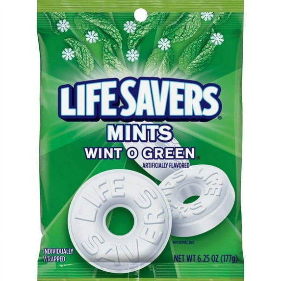 Wrigley Life Savers Mints Wint O Green Hard Candies - Wintergreen - Individually Wrapped - 6.25 oz - 1 / Bag | Bundle of 2 Bags