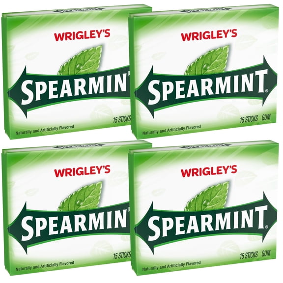 Wrigley Spearmint Chewing Gum, 15 Stick Pack of 4, 60 Gum Pieces