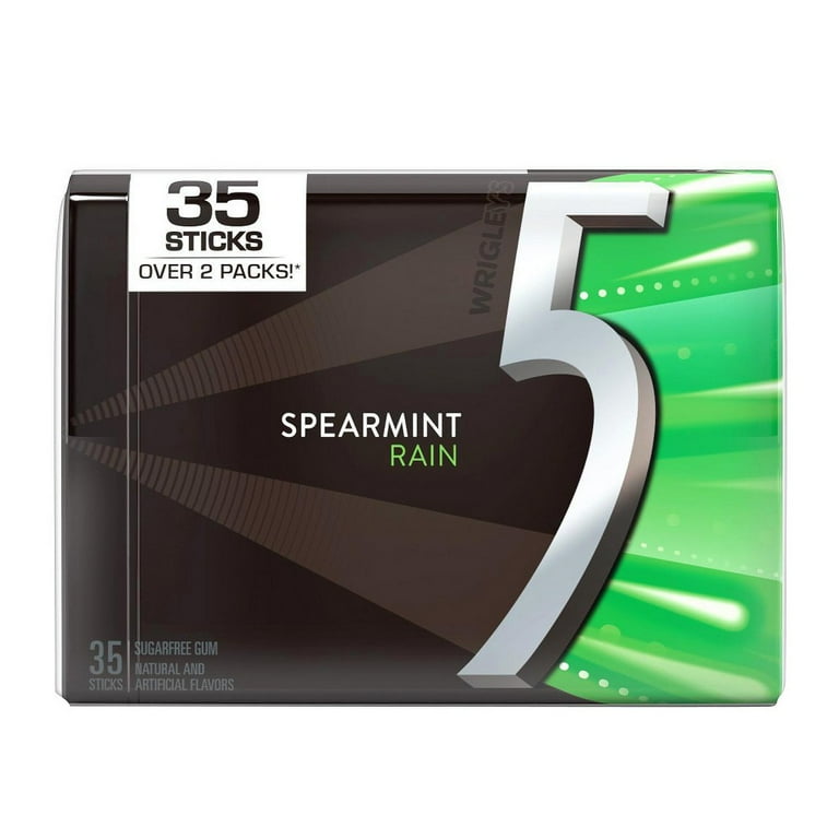 5 Gum Spearmint Rain Sugarfree Chewing Gum, 15-Stick Pack (Pack of 3)