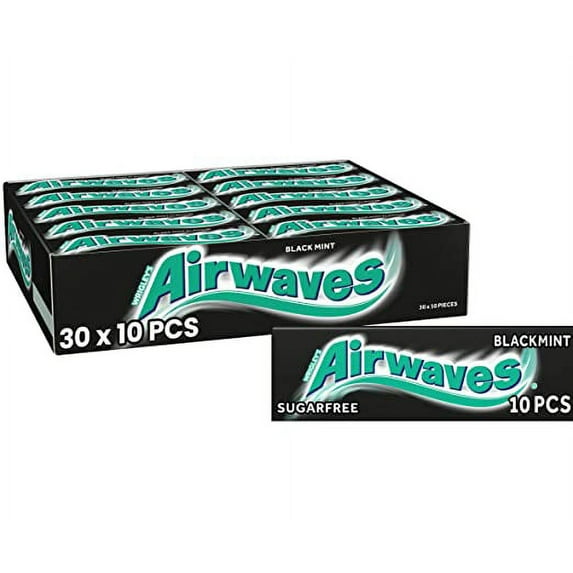Wrigley's Airwaves Black Mint Sugarfree Chewing Gum 30 Packs (10 pieces per Pack) - Free Shipping - Made in the United Kingdom - Imported by Sentogo - Strong Mint and Menthol Flavor