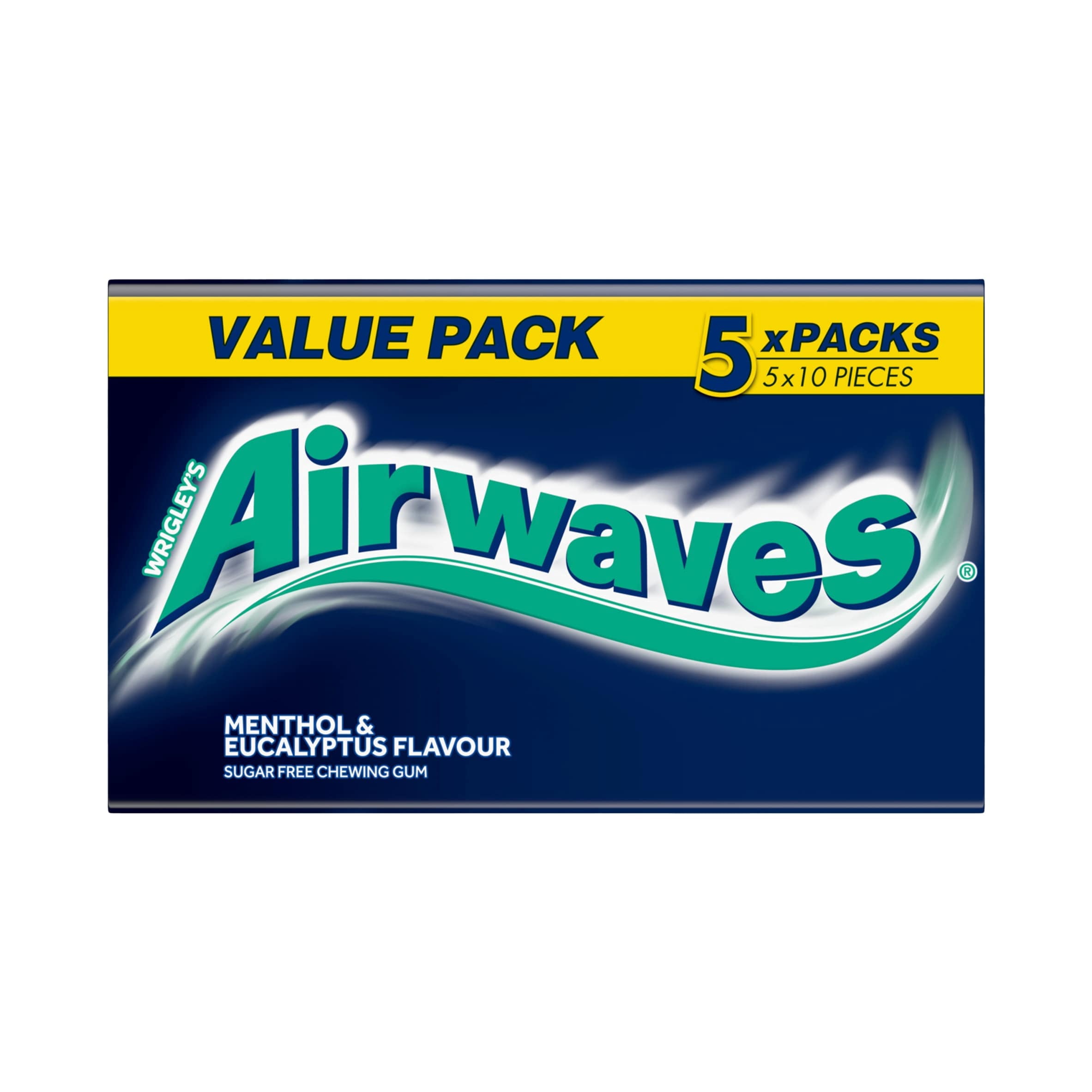 Wrigley's Airwaves Menthol & Eucalyptus Flavour Sugarfree Chewing Gum 5 x 10 Pieces 70g, Imported from Britain