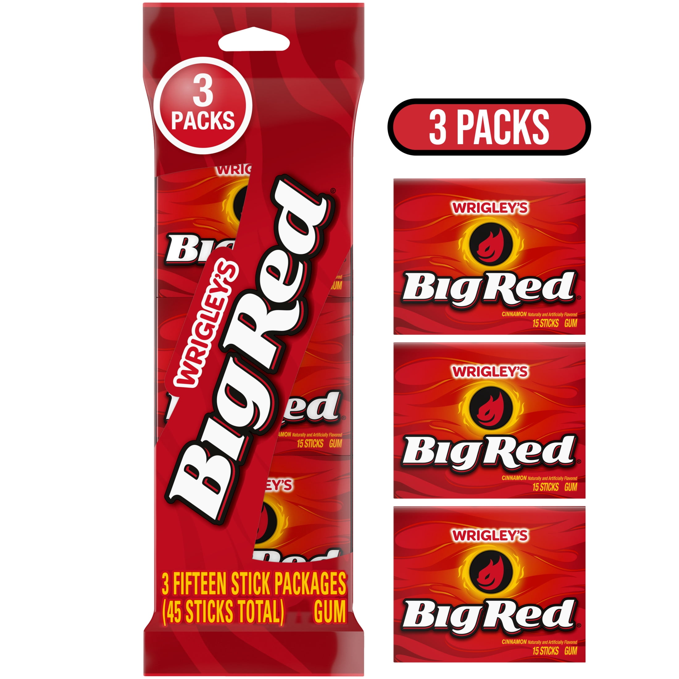Wrigley's Big Red Cinnamon Chewing Gum Bulk - 15 Stick (pack of 3)