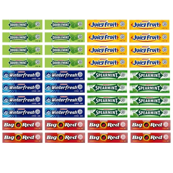 Wrigley's Chewing Gum Assortment 40 Packs - 8 packs of Each (5 Flavors) Doublemint, Spearmint, Juicy Fruit, Big Red, Winterfresh Bulk Gum