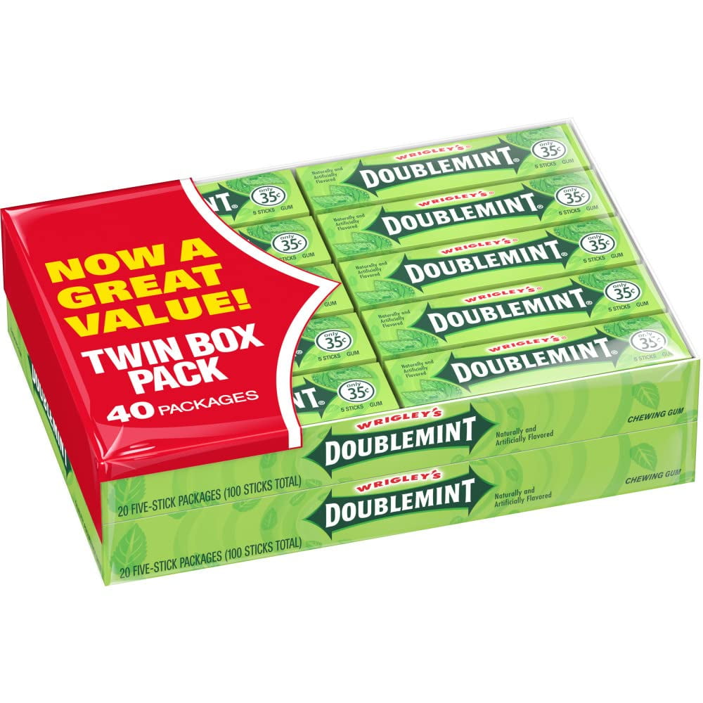 Wrigley's DOUBLEMINT Gum, Chewing Gum Bulk Pack, 5 Stick (Pack of 80)