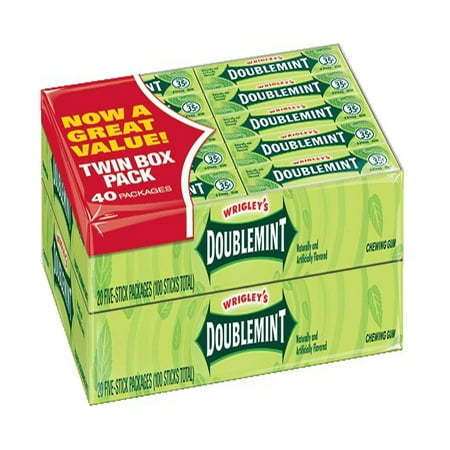 Wrigley's Doublemint Chewing Gum, 5-count (40 Packs)