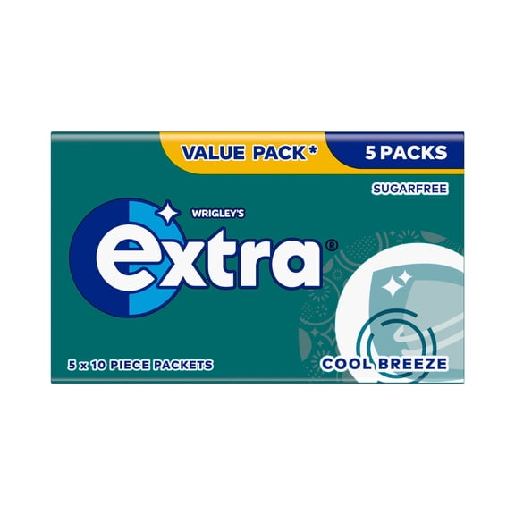 Wrigley's Extra Cool Breeze Sugarfree Chewing Gum 5 x 10 Pieces 70g, Imported from Britain