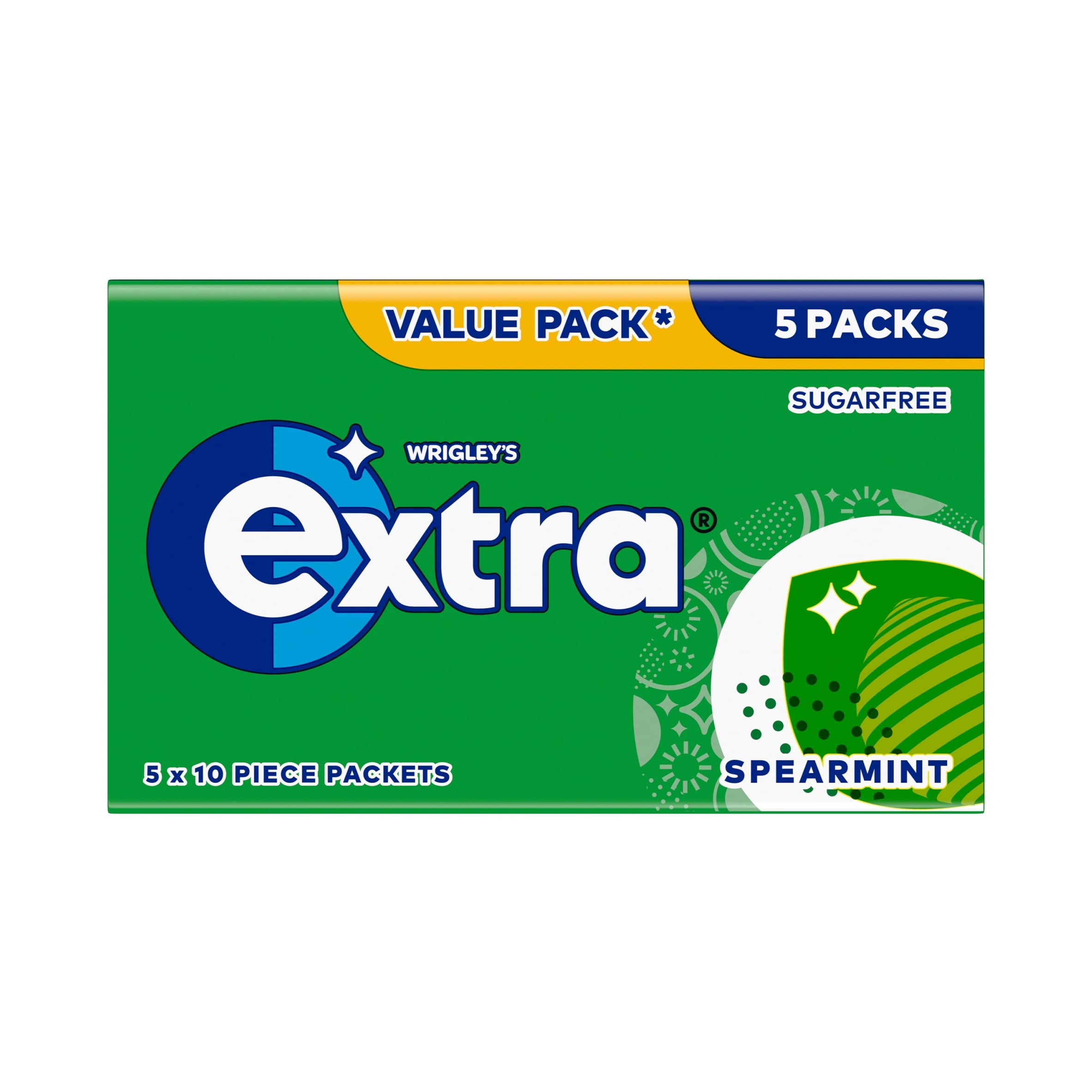 Wrigley's Extra Spearmint Sugarfree Chewing Gum 5 x 10 Pieces 70g, Imported from Britain