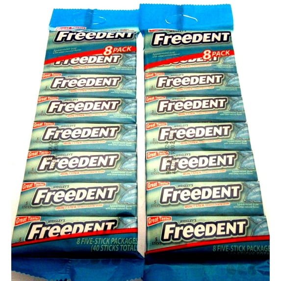 Wrigley's Freedent Gum 8 pack Spearmint 40 Sticks Candy Lot of 2 Minty