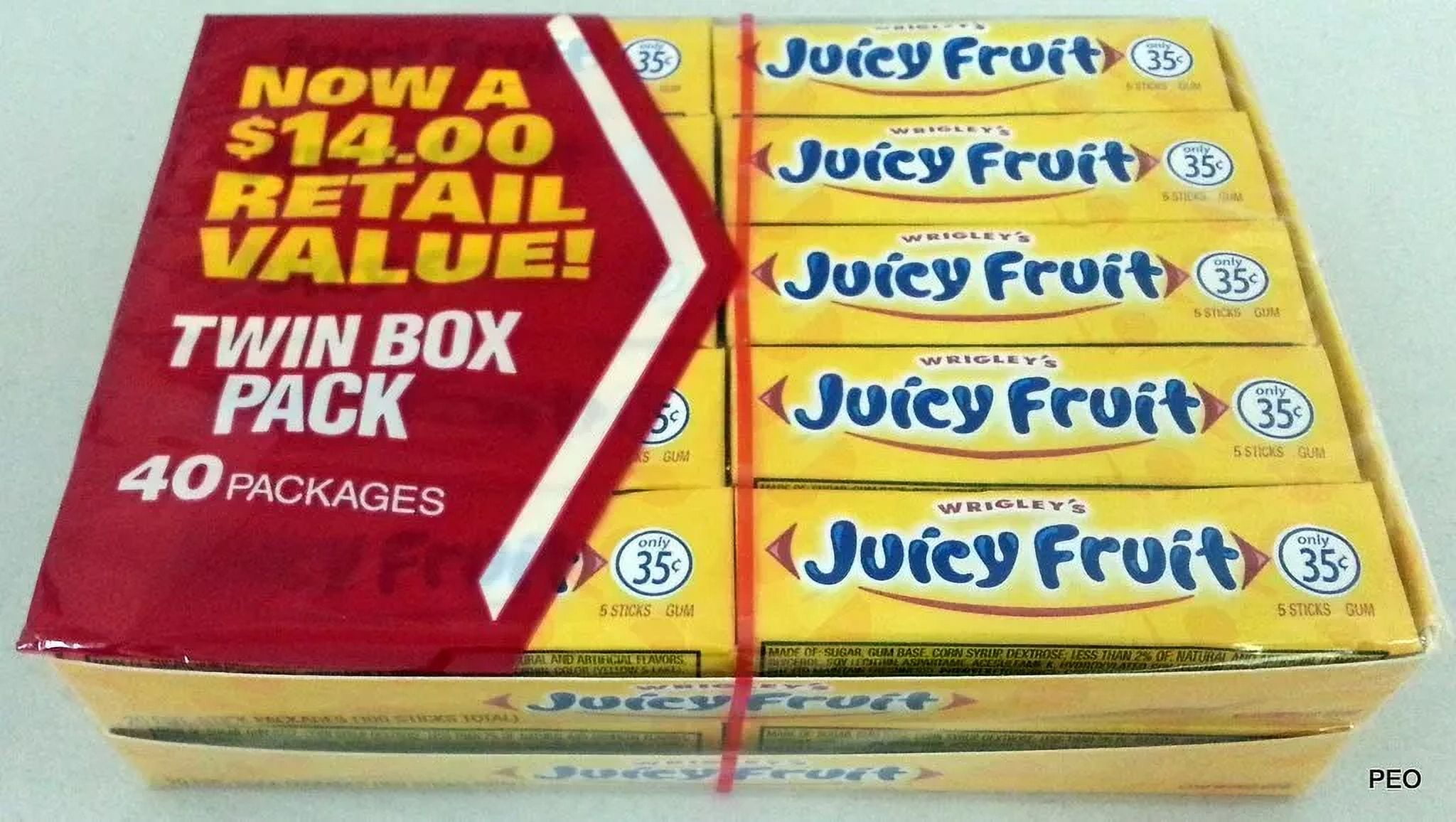 Wrigley's Juicy Fruit Bubble Gum 40 Packs 5 Sticks Chewing Bulk