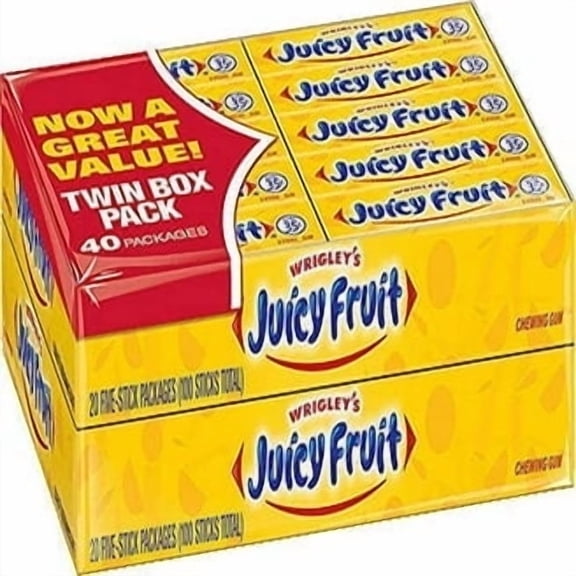 Wrigleys Juicy Fruit Chewing Gum, 5 Packs, 40 Sticks Each (200 Total Sticks)