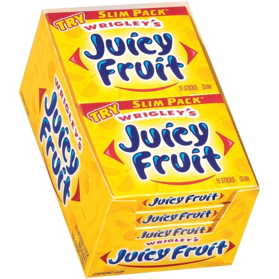 Wrigleys Juicy Fruit Slim Pack Chewing Gum, 10 Packs, 15 Sticks Each (150 Total)
