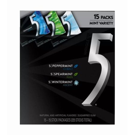Wrigleys 5 Sugar-Free Gum Mint Variety Pack 15 Pack. 15 Count.