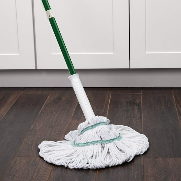-Wringing Mop Set | Heavy Duty Cotton Mop Heads | Washable | 4 Total Heads