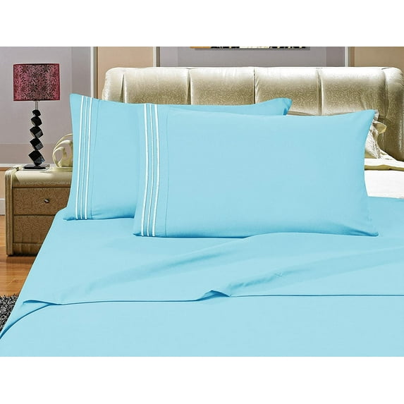 1500 Series 4-Piece Bed Sheet Sets, Deep Pockets - Wrinkle Free & Fade Resistant King, Aqua Blue