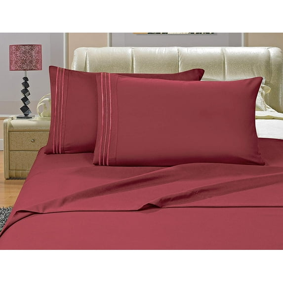 1500 Series 4-Piece Bed Sheet Sets, Deep Pockets - Wrinkle Free & Fade Resistant Queen, Burgundy