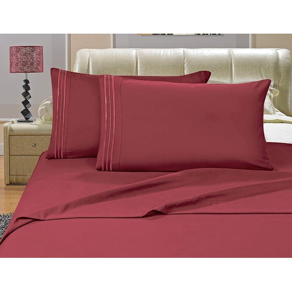 Elegant Comfort 4-Piece Microfiber Bed Sheet Set, Soft & Breathable, Wrinkle & Fade Resistant, Deep Pocket, Queen, Burgundy