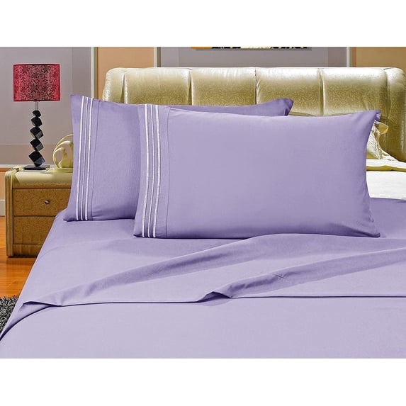 Elegant Comfort 4-Piece Microfiber Bed Sheet Set, Soft & Breathable, Wrinkle & Fade Resistant, Deep Pocket, Queen, Lilac