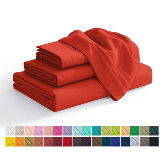 Elegant Comfort Queen 4-Piece Bed Sheet Set, Deep Pocket Cooling Microfiber Sheets, Rust