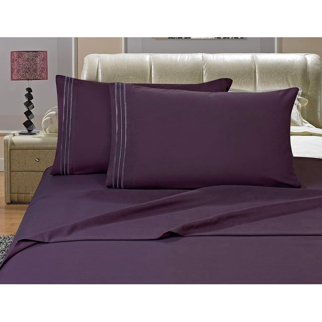 Elegant Comfort 4-Piece Microfiber Bed Sheet Set, Soft & Breathable, Wrinkle & Fade Resistant, Deep Pocket, Twin, Purple
