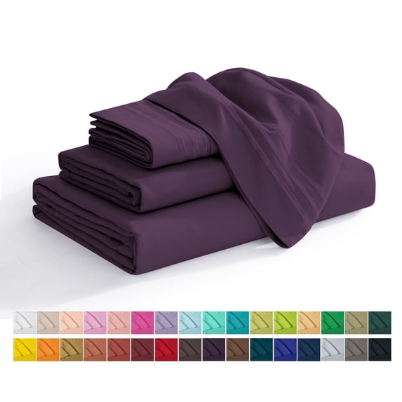 Elegant Comfort Twin/Twin XL Bed Sheet Set, Deep Pocket Cooling Microfiber Sheets, Purple