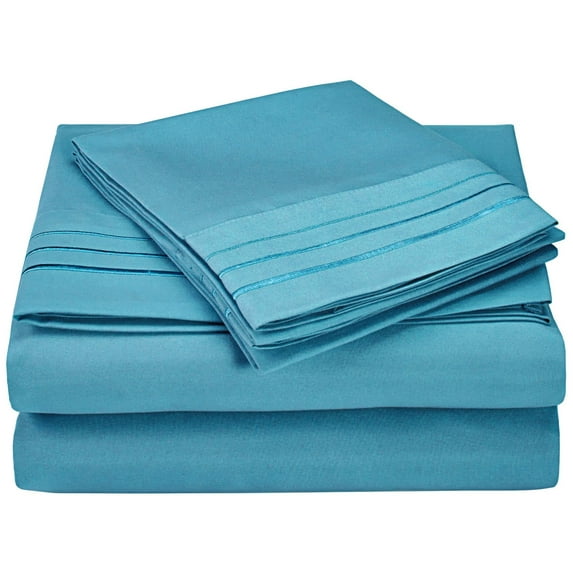 Wrinkle-Free 3-Line Embroidery Sheet Set Aqua / Twin