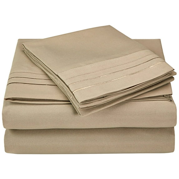 Wrinkle-Free 3-Line Embroidery Sheet Set Tan / Full